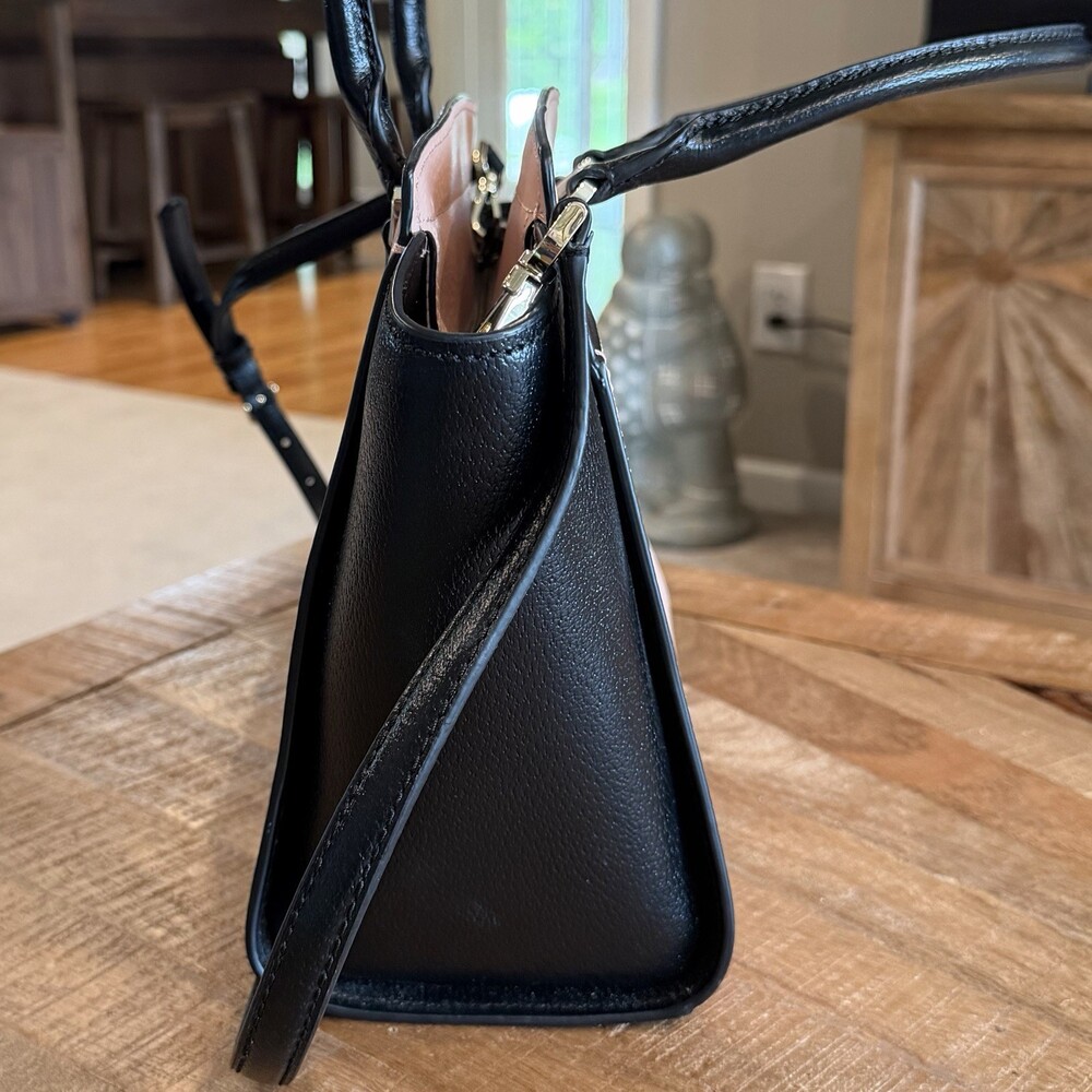 Kate Spade Jeanne Satchel Vellum Pink Black Pebbled Leather Crossbody Bag - Picture 4 of 14